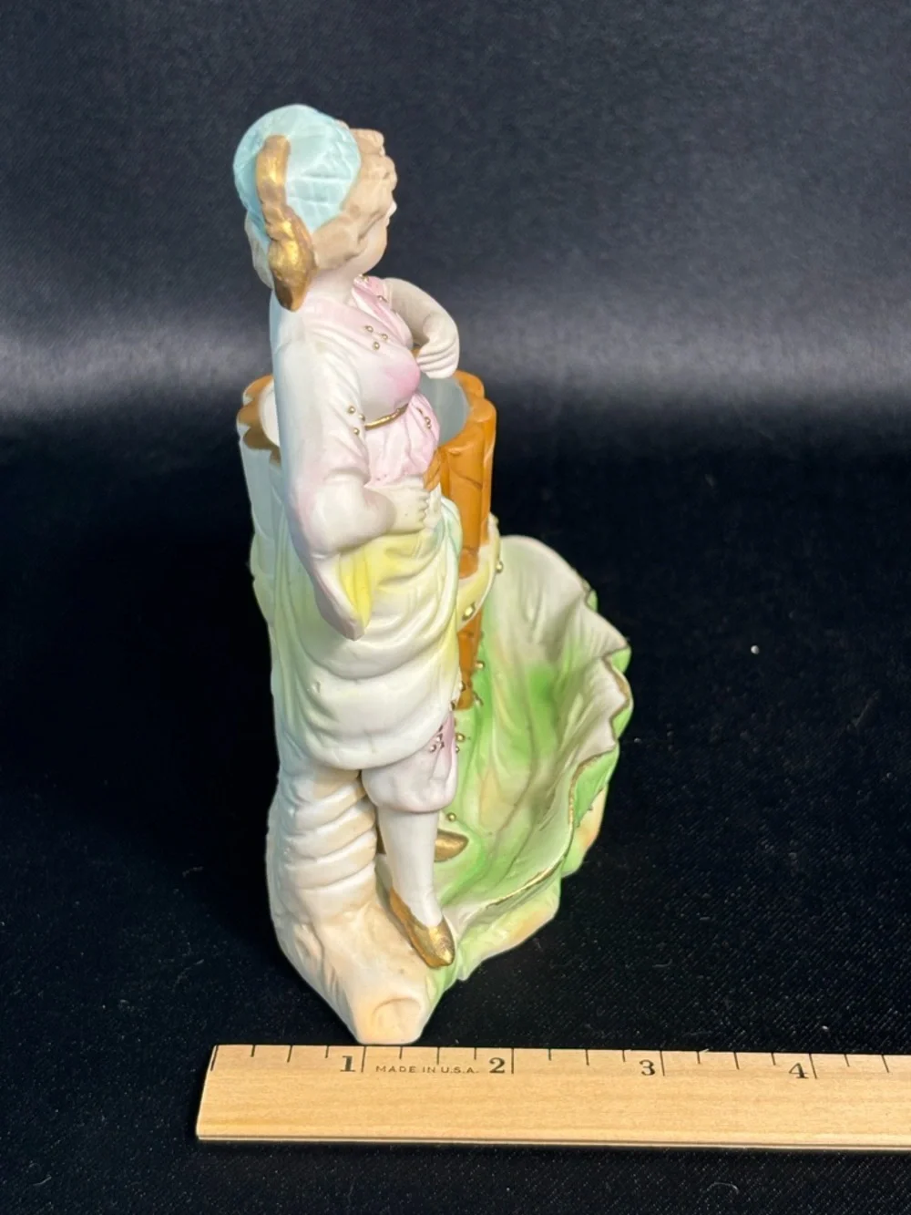 Vintage Occupied Japan Porcelain Bisque Victorian Woman Vase By Paulux 6.5”